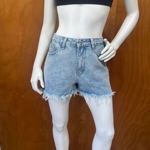 Shein Women's High rise Light Blue Raw Hem denim Shorts Size M